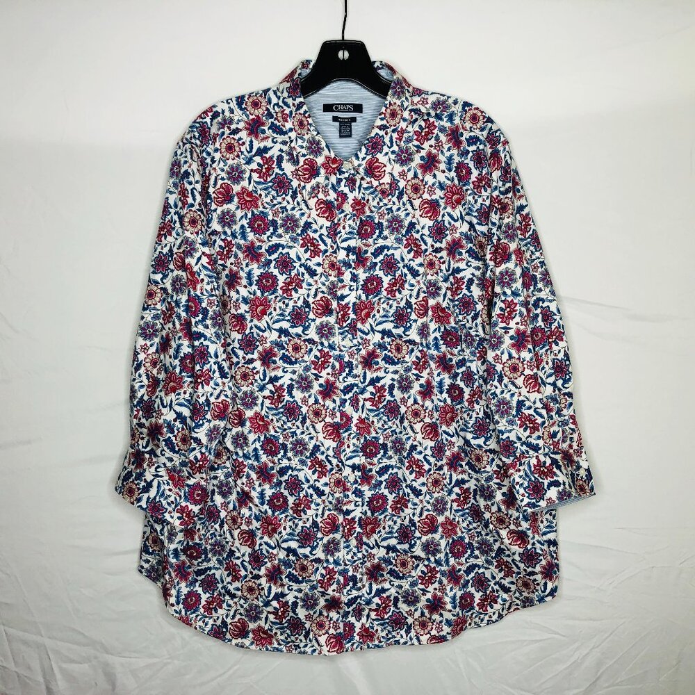 CHAPS Ralph Lauren Women's Plus Size 2X Floral Button Up Blouse Top